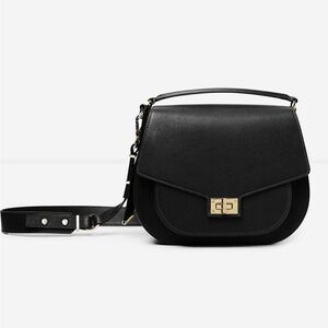 The Kooples Hobo Maxi Black Leather Bag with Gold Hardware and Removable Strap